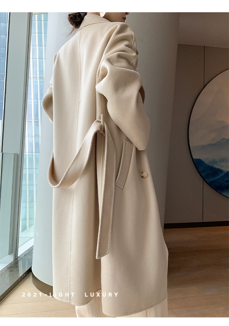 Double-sided woolen water ripple coat for women, mid-length, autumn and winter Korean style, stylish and stylish, double-breasted woolen coat pic 11