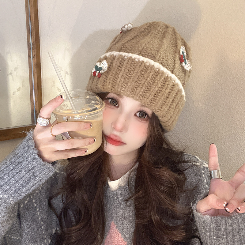 甜美毛线帽女秋冬保暖冷帽显脸小针织帽子可爱加绒女士护耳套头帽详情7