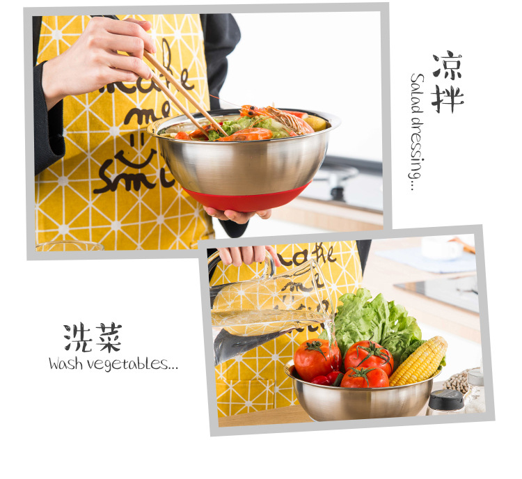 Silicone bottom anti-slip stainless steel salad bowl, non-magnetic thickened anti-scald egg beater, induction cooker special small soup bowl, stainless steel egg beater, stainless steel salad bowl thickened noodle bowl, seasoning jar, baking tool pic 6