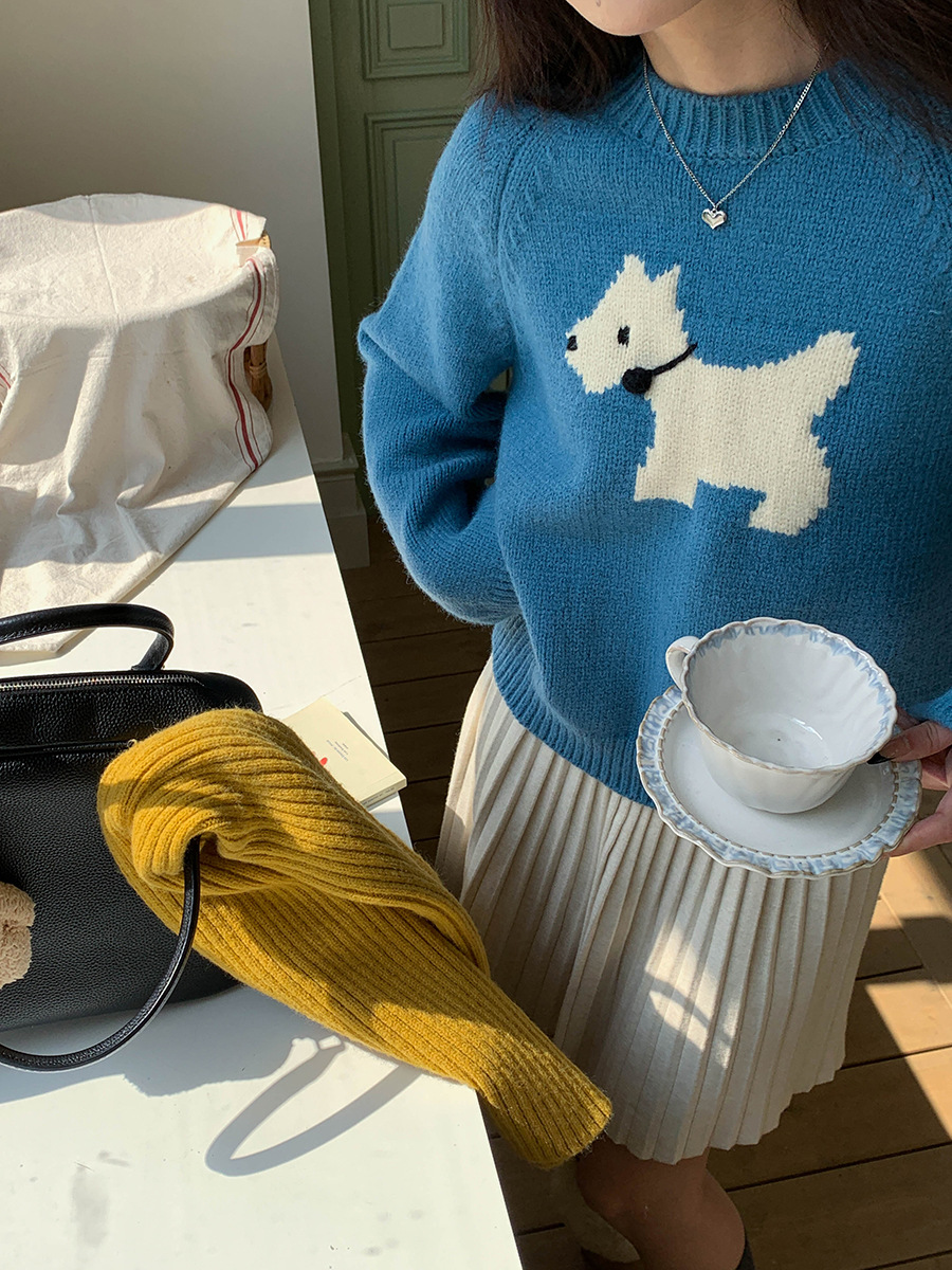 3th Morning North Island Park Korean Style Youthful Dog Embroidered Round Neck Pullover Sweater ZY2381 pic 30