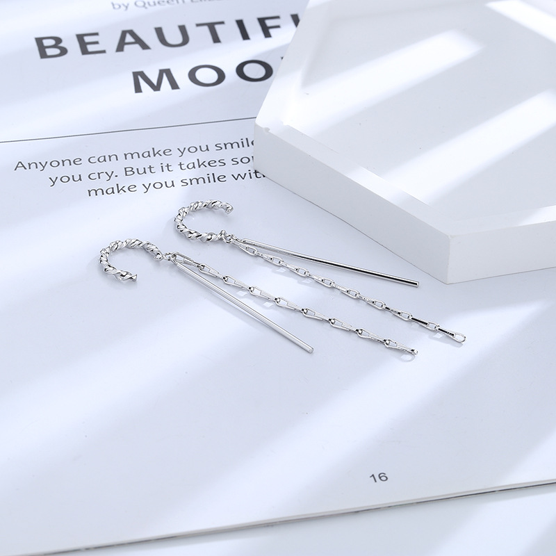 Long ear-clip-style earrings without ear piercings, simple and elegant for women, a niche European and American twisted long tassel ear-hanging bone clip pic 30