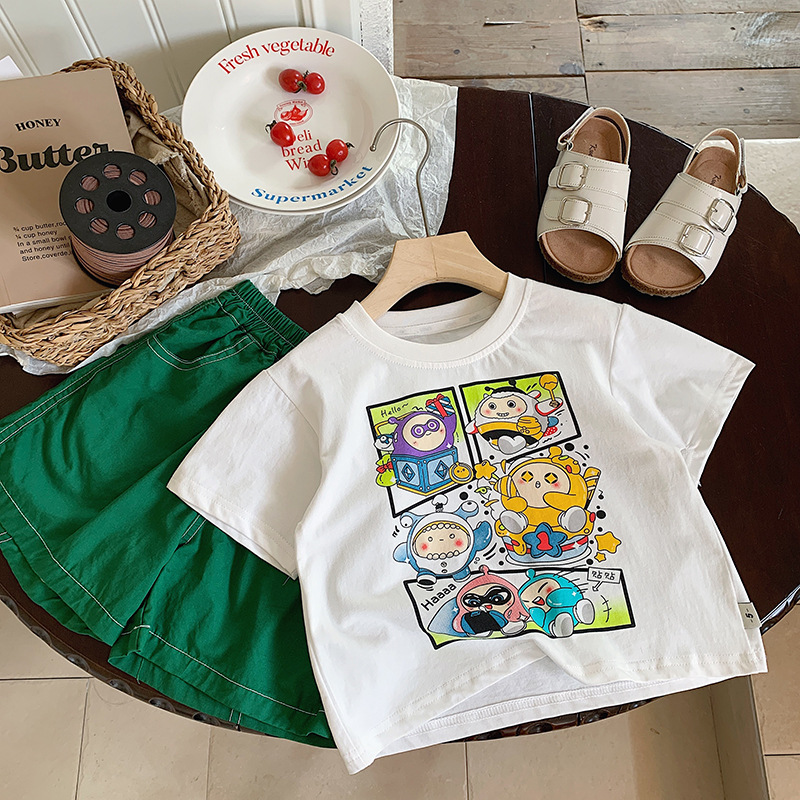 Niño camiseta verano 2024 nuevo niño niño korean versión algodón manga corta bebé dibujos animados lindo casual top pic 17