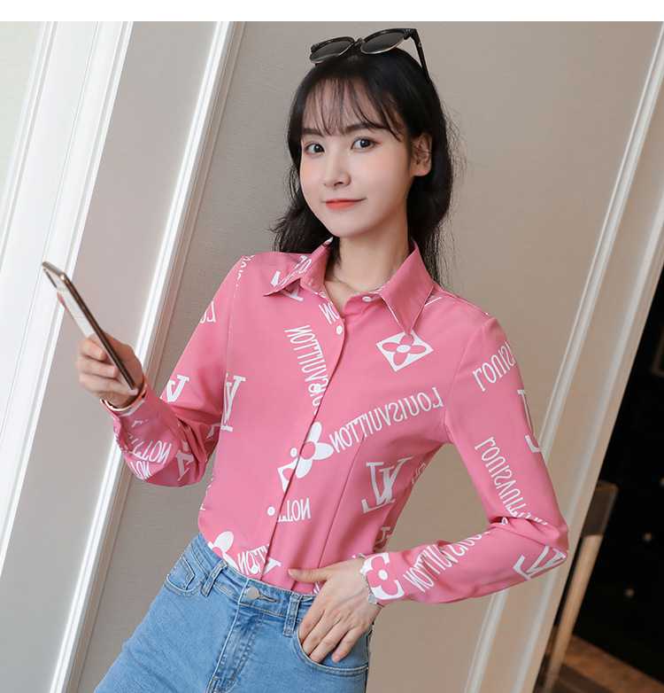 New spring and autumn Korean-style slim-fit shirt for women, long-sleeved printed striped trendy base layer, Hong Kong-style top for women pic 14