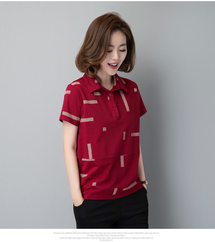 Mamá verano manga corta camiseta mujer 2021 nueva moda chic media edad mujer top algodón polo cuello pic 14