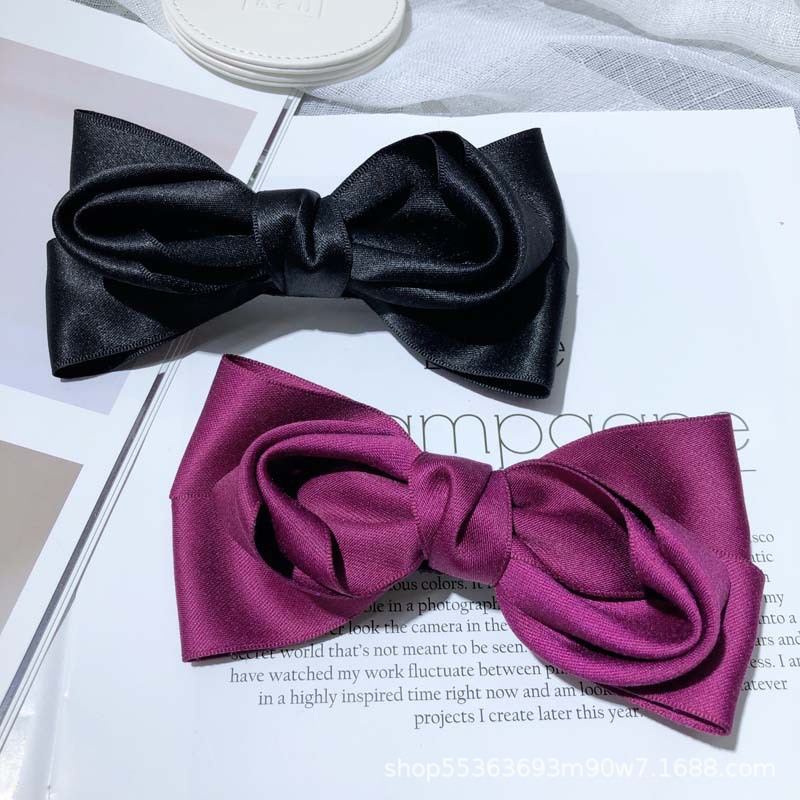 Japanese and Korean cotton ribbon solid-color bow top clip, sweet and versatile for girls, woven ribbon spring clip, ponytail clip, hair accessory and headwear pic 7