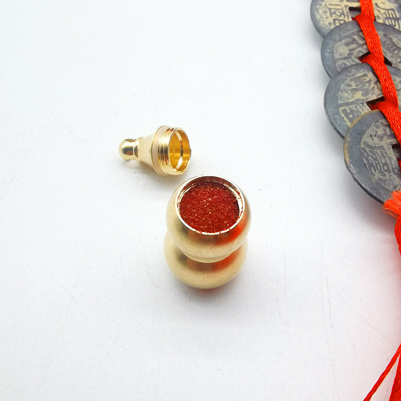 Cinnabar Fulu frosted gold gourd pendant, painted bagua metal gourd pendant, black copper five-emperor coin gourd pendant pic 15