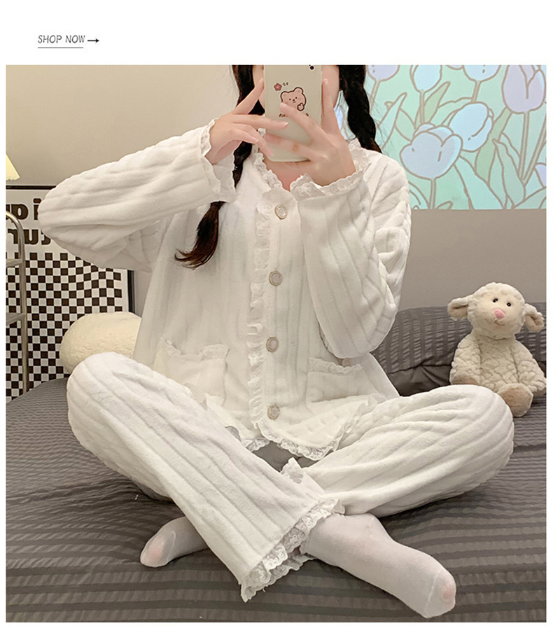 秋冬季女士法兰绒睡衣女冬款长袖加厚加绒可爱女生家居服套装详情34
