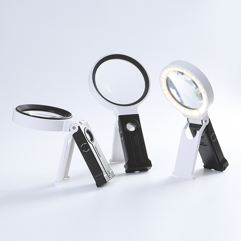 The new 7068 handheld folding dual-purpose magnifying glass with a lamp pic 1