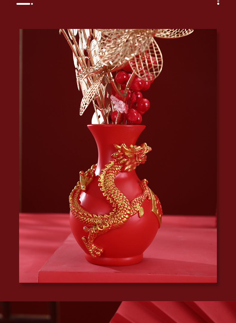 龙年新款树脂工艺品客厅酒柜花插玄关钥匙收纳桌面摆件前台装饰品详情5