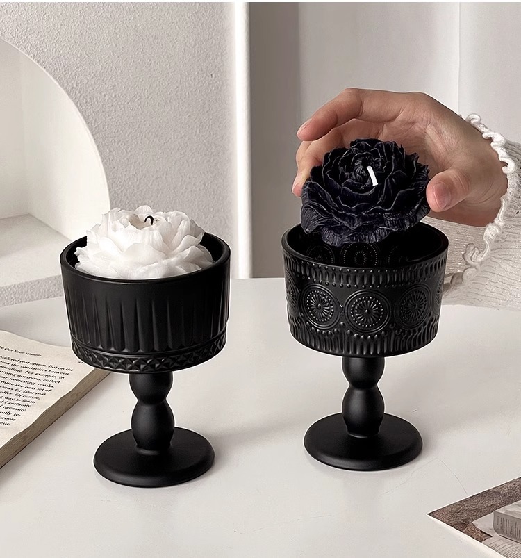 High-quality appearance level vintage candlestick ornaments, frosted black glass candle scented base, atmospheric photo decoration props pic 9