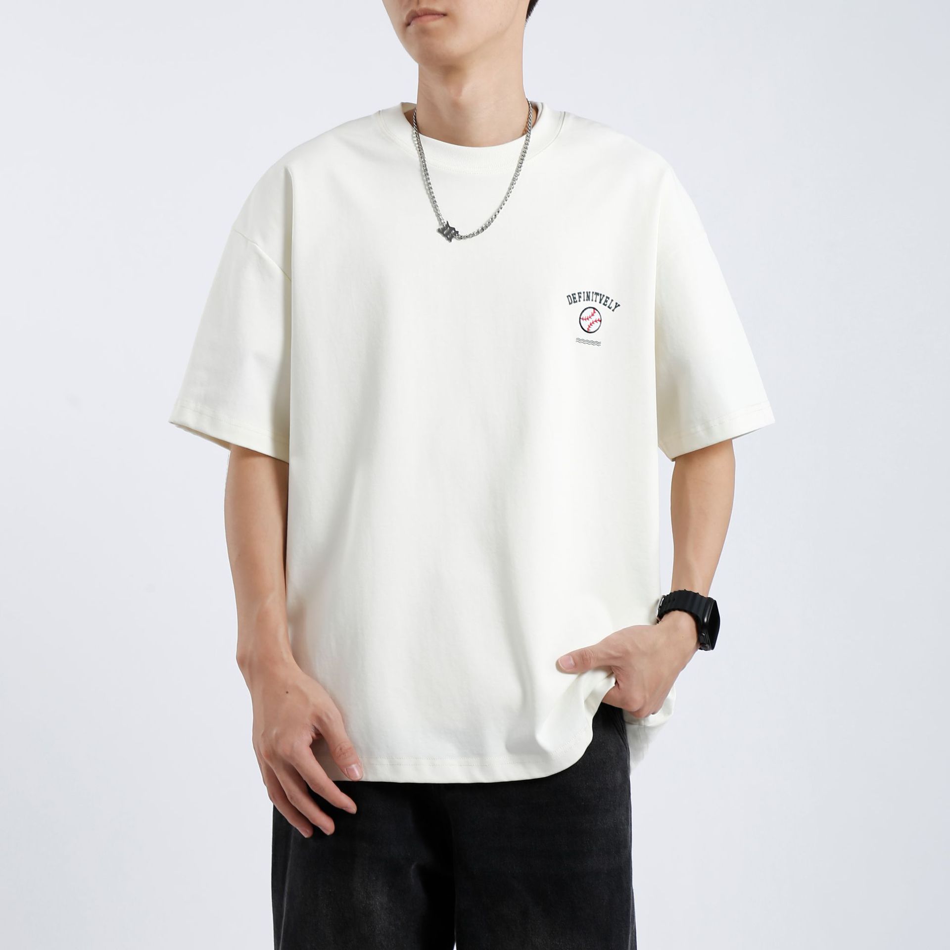 阿尔图220G重磅纯白印花短袖t恤男潮牌潮流夏季休闲宽松圆领上衣详情14