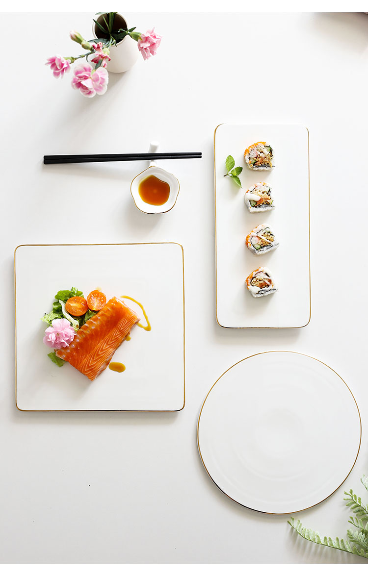 Gold-plated edge plates, ceramic Western plates, steak plates, creative Japanese sushi plates, sashimi square plates, cake flat plates, Internet celebrities pic 1