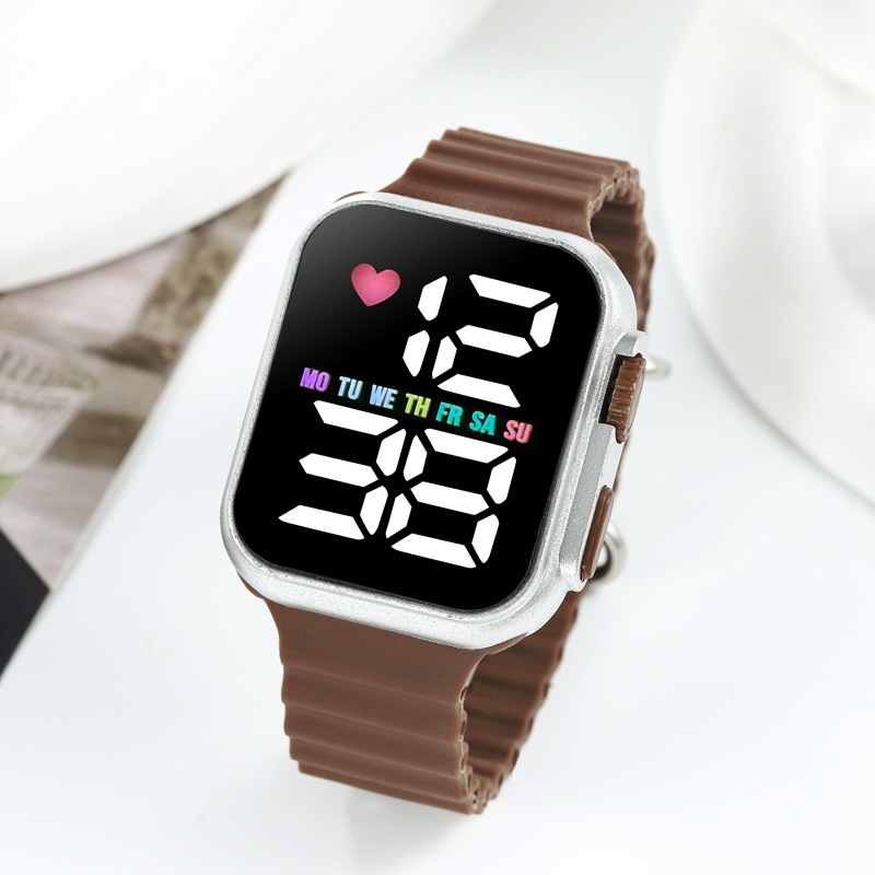 2024新品电镀韩版 LED学生电子表 方形按键彩灯男女情侣运动手表详情9