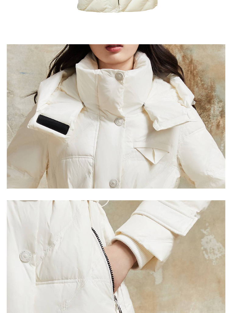 YIWEI冬季加长款时尚保暖连帽收腰外套羽绒服暖冬详情17