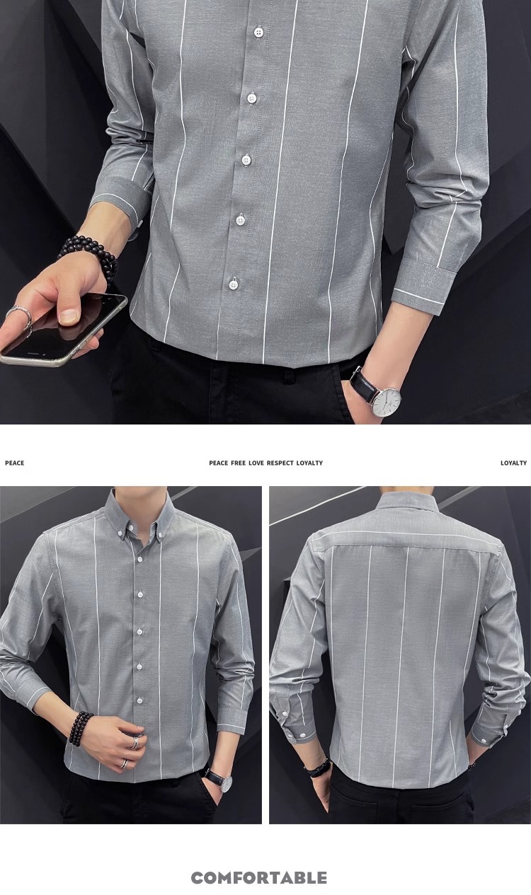 2025 hombre camisa manga larga casual coreano versión tendencia estiramiento delgado hermoso blusa blanca rayas top cool pic 13