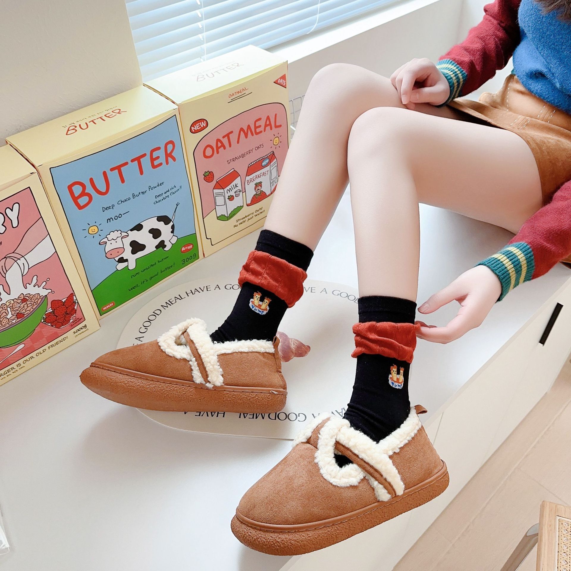 搞怪薯条袜子女春夏新款中筒袜可爱卡通堆堆袜抖音爆款 独立包装详情7