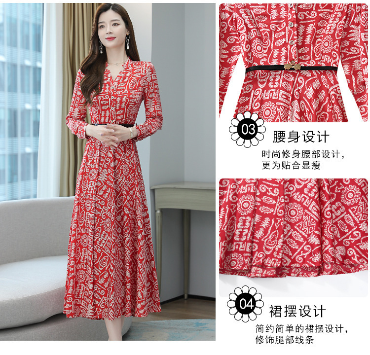 真丝女士连衣裙女春夏优雅风高端高级印花v领桑蚕丝A字长裙子新款详情4