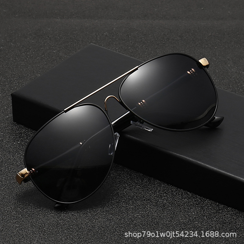 偏光太阳镜2023夏季新款男士眼镜金属双梁蛤蟆镜黑色墨镜女批发厂详情1