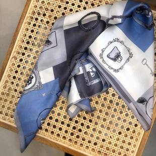 Wholesale silk scarves for overseas gifts and return gifts, cross-border silk autumn and winter decorative plain crepe satin 53cm floral neckerchiefs, small square scarves pic 3