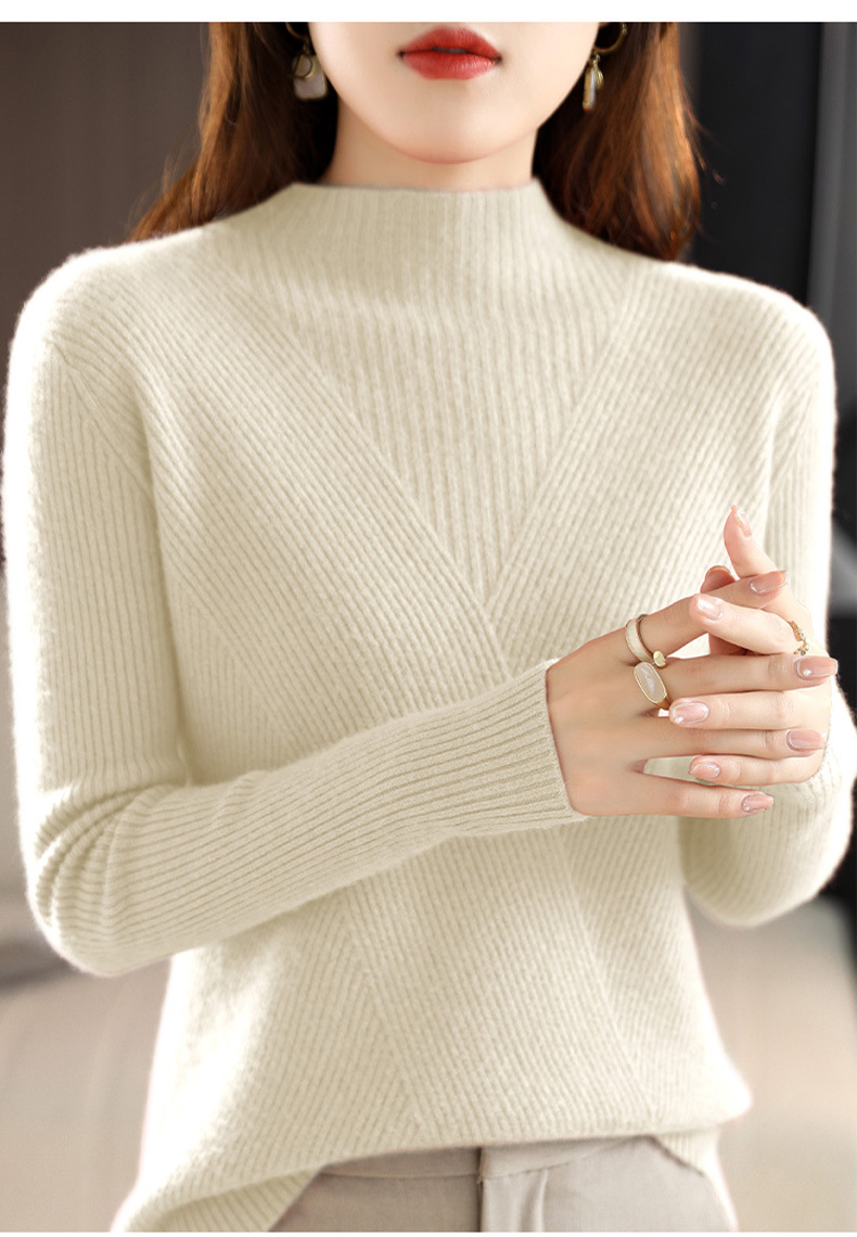 Autumn and winter stand-up collar wool core-spun yarn sweater for women, semi-high collar solid color slim fit, paired with a base layer for women 2022 new style pic 53