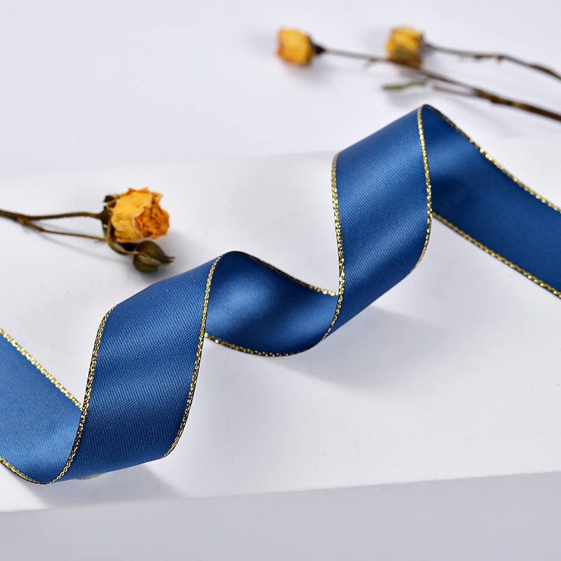 En stock doble lado de oro borde de plata cinta de poliéster cinta de festival caja de regalo de moda decoración de ropa cinta de embalaje de flores pic 11