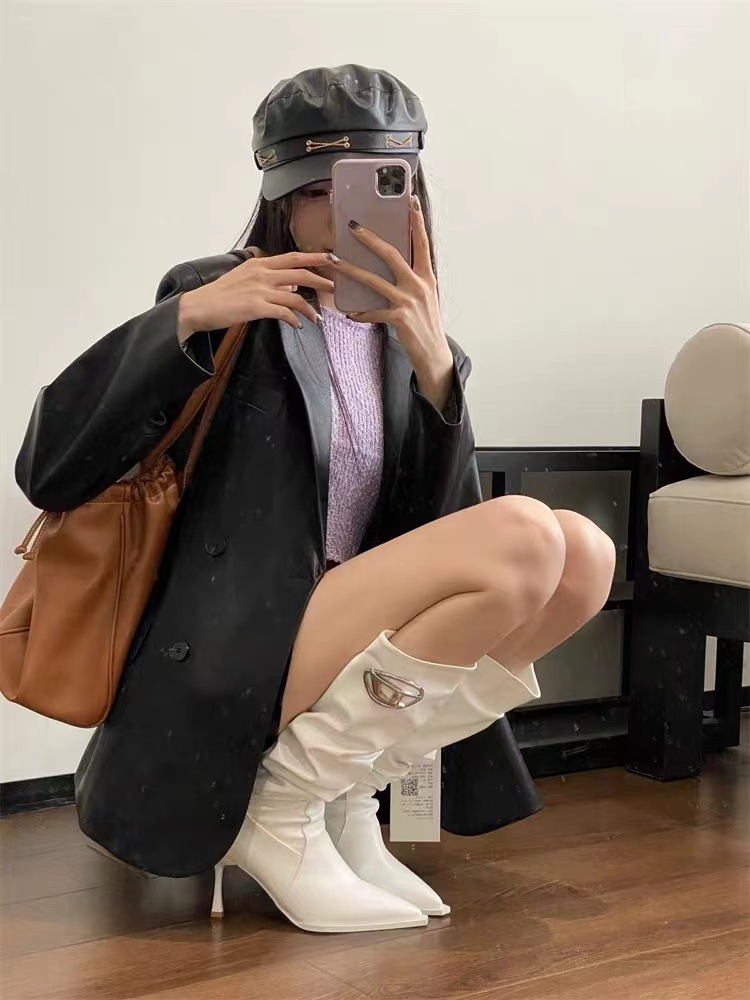 欧美风不过膝骑士靴女2024新款套高筒马丁靴秋冬季大衣穿高跟皮靴详情7