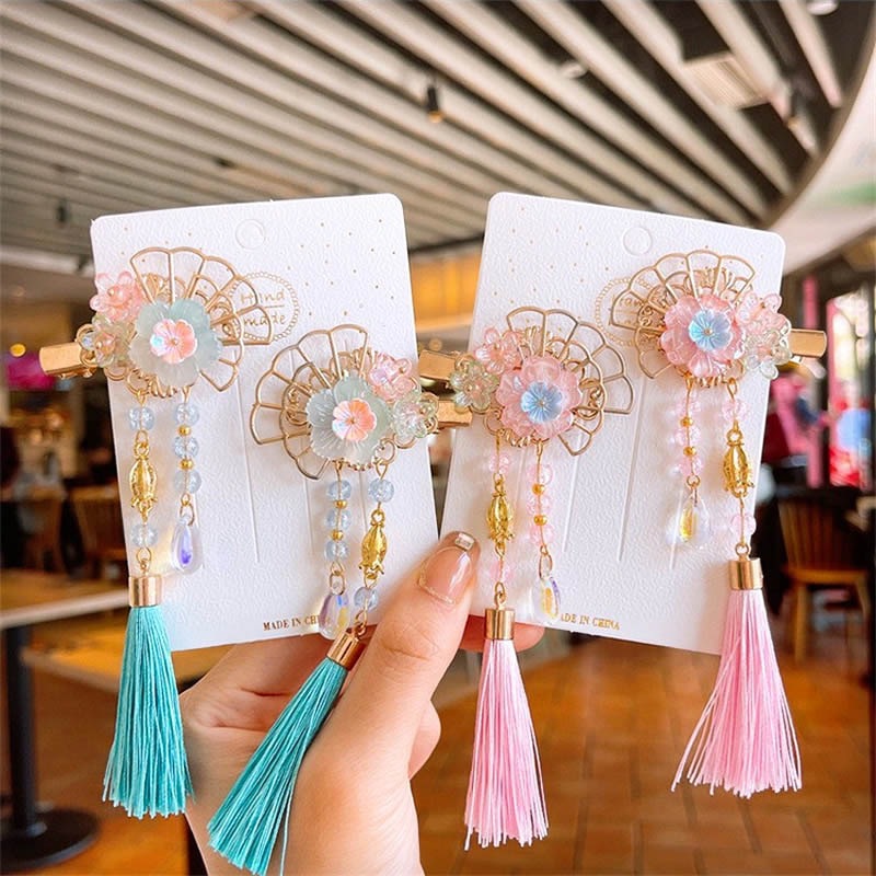 中国风儿童头饰套装女童汉服发夹古风发卡步摇超仙流苏蝴蝶发饰详情22