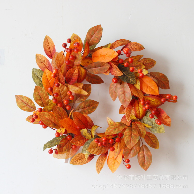 Cross-border e-commerce Halloween decoration Amazon Autumn Color Gratitude Harvest Festival Magnolia Leaves, maple leaves, berries, vine rings and garlands pic 10
