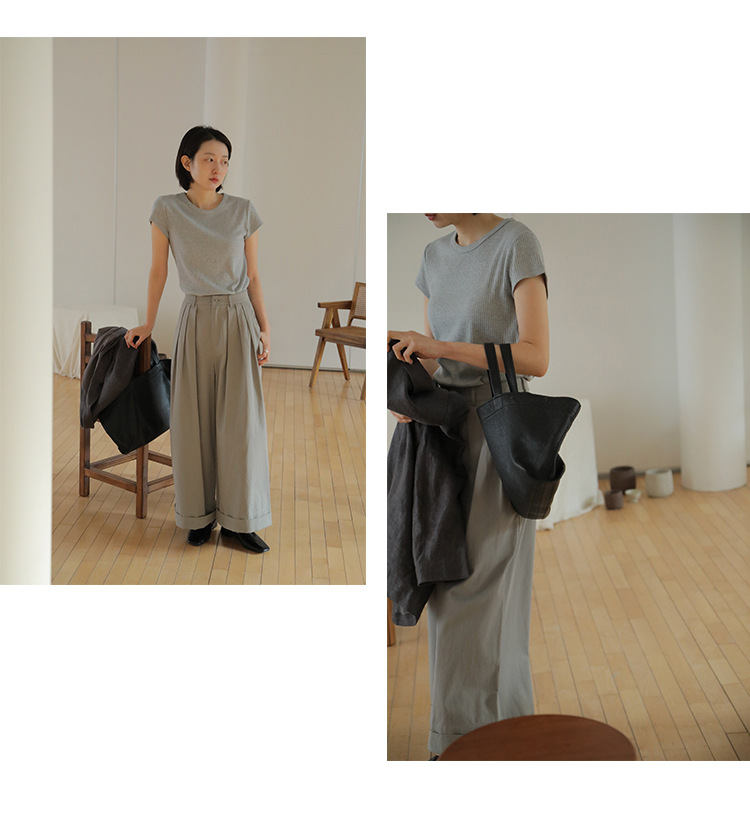 时简 自由随性 慵懒风竖条洗水休闲裤 显瘦百搭亲肤棉阔腿裤00037详情30