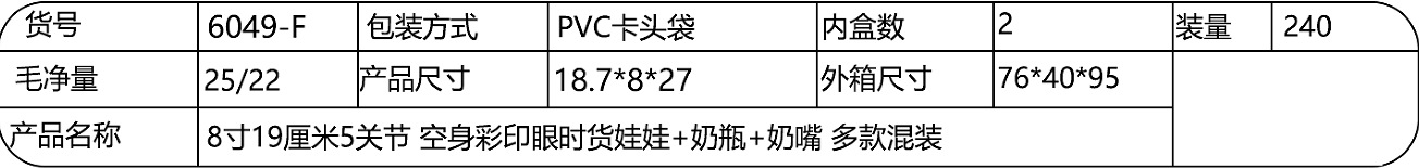 8寸19厘米5关节空身彩印眼时货娃娃+奶瓶+奶嘴多款混装详情1