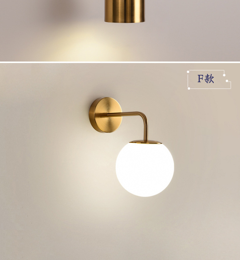 Crossover nórdico simple aplique de pared hierro forjado dorado cobre electrochapado cristal natural bola led dormitorio lámpara de cabecera pic 13