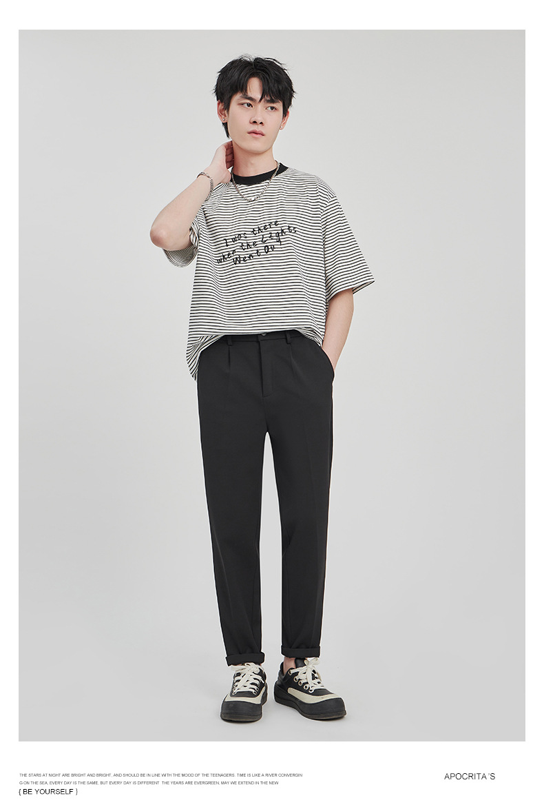 APO男装|宽松西裤男修身九分裤2024春夏抗皱直筒高级感休闲裤男详情24