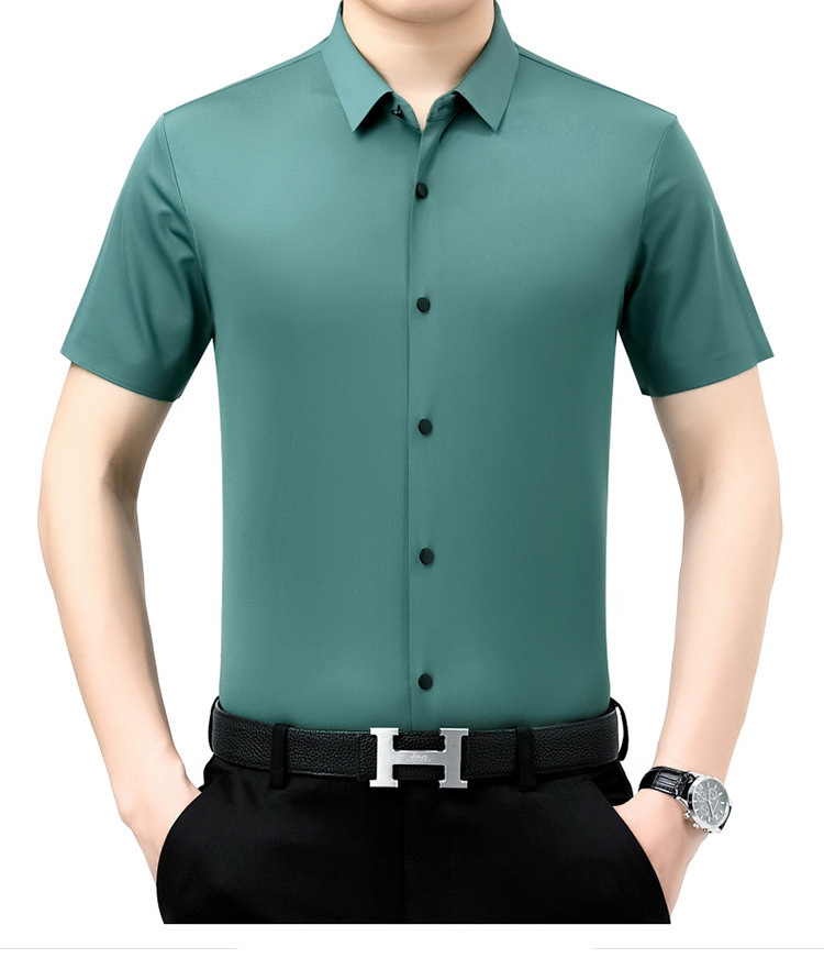 Verano 2024 nuevo negocio morera seda manga corta camisa de hombre de mediana edad verano casual vestido formal sin marcas camisas de hombre pic 34