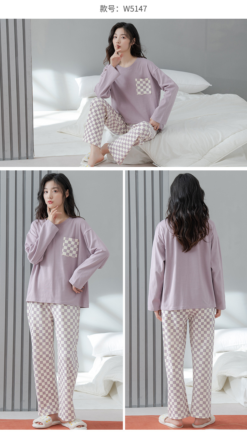A spring and autumn pure cotton long-sleeved large-sized Korean-style all-cotton casual home wear set that can be worn outside in pajamas pic 16