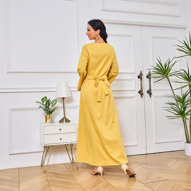 MT098中东外贸迪拜穆斯林长袍女装 刺绣金色珠片花边连衣裙 abaya详情34