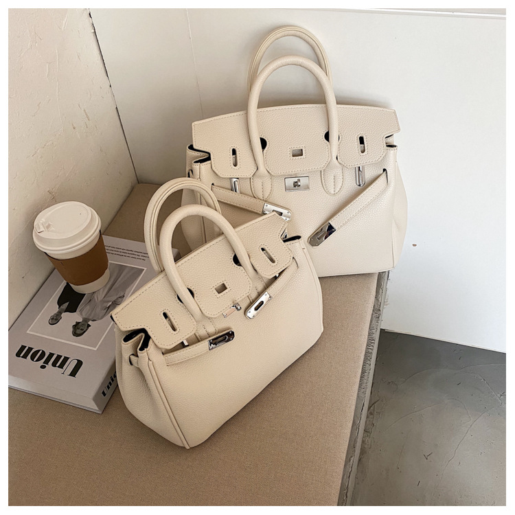 Lychee pattern platinum bag 2021 new style Kelly bag for brides, wedding bags and women, large capacity hand-held bag, shoulder crossbody, soft surface pic 49