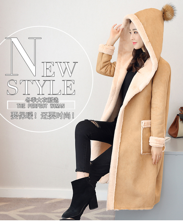 羊羔毛外套女中长款韩版冬季新款加绒加厚连帽鹿皮绒大衣详情1
