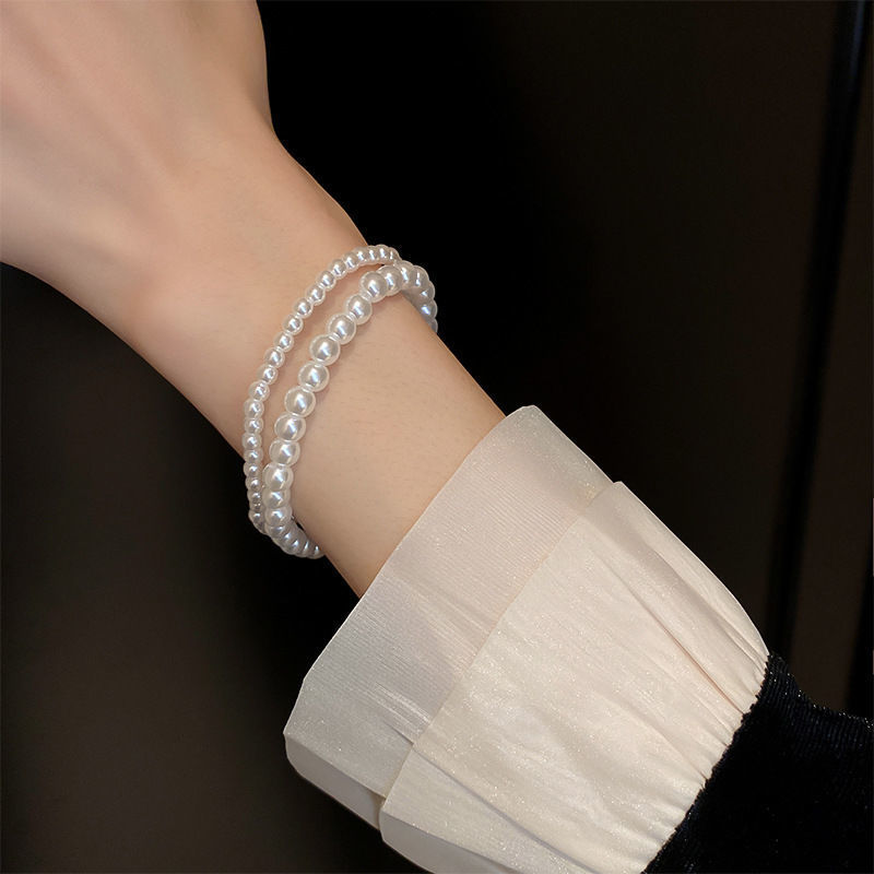 French retro and simple pearl elastic bracelet, French light luxury fashionable wristband, popular daily versatile and elegant jewelry pic 28