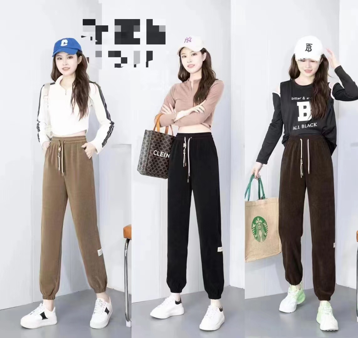 抖快直播春秋季爆款女裤高腰抽绳休闲裤单裤时尚女式卫裤萝卜裤子详情2