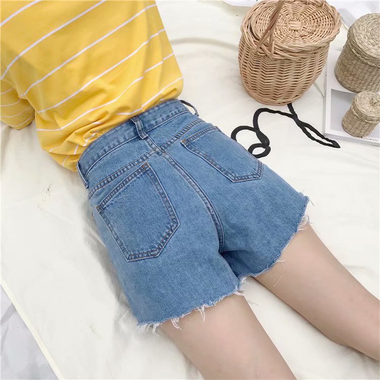 New Korean-style loose student high-waisted chic pants, hot pants with frayed edges and slit denim shorts for women pic 2