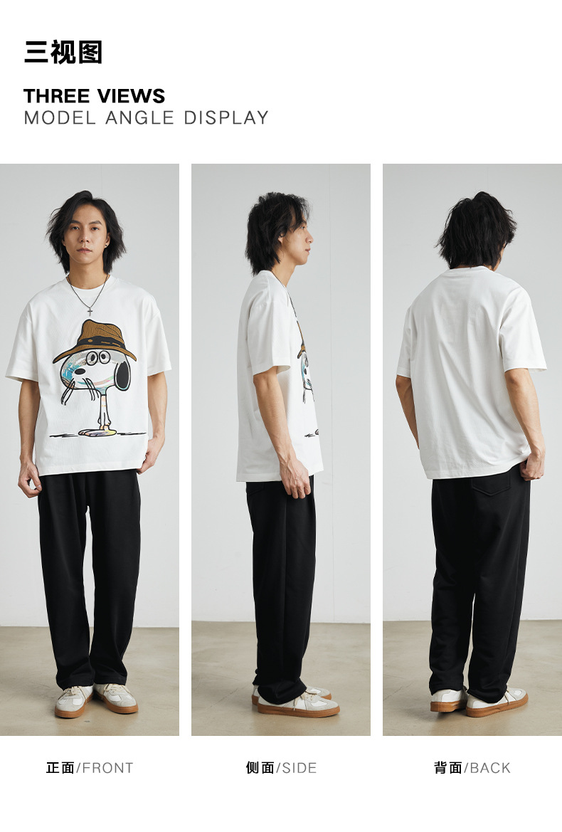 亦止男装美式卡通印花T恤男2024夏季新款短袖男宽松百搭情侣上衣详情4