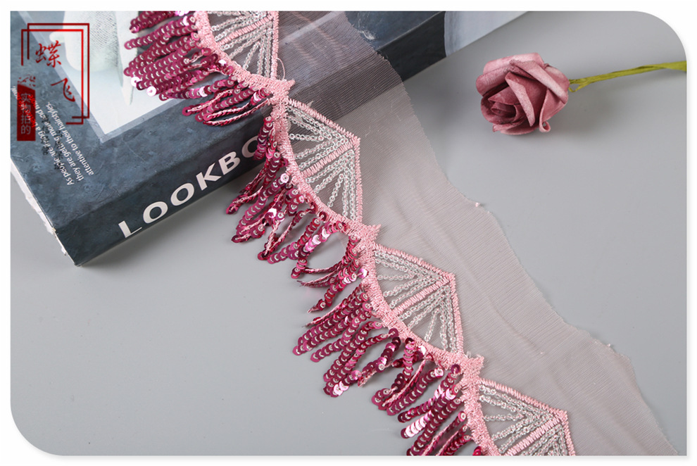 Small fans in stock, colorful hollowed-out mesh, tassels, sequins, embroidered lace, skirt hem decoration, stage costume accessories pic 8