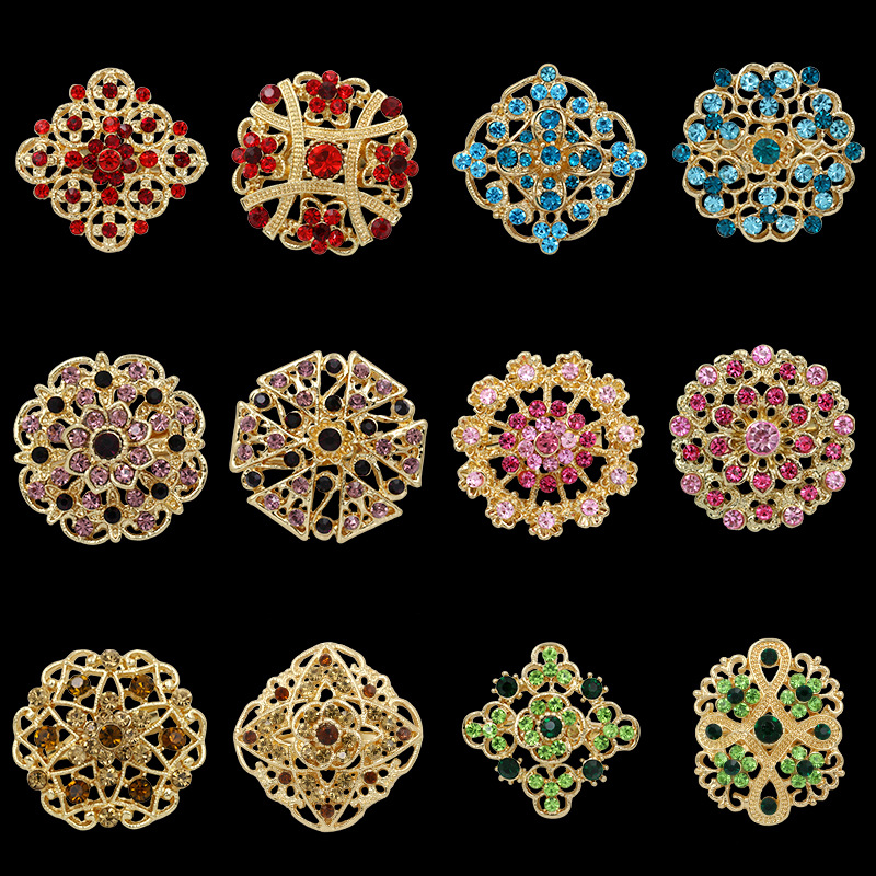 欧美时尚卡装小胸针 镶水钻合金胸花 手捧花服饰配件别针厂家批发详情3