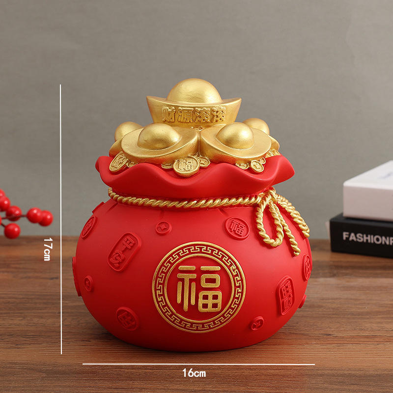 元宝钱袋客厅插花摆件新年喜庆存钱罐招财摆设麦穗红果干花花瓶详情10