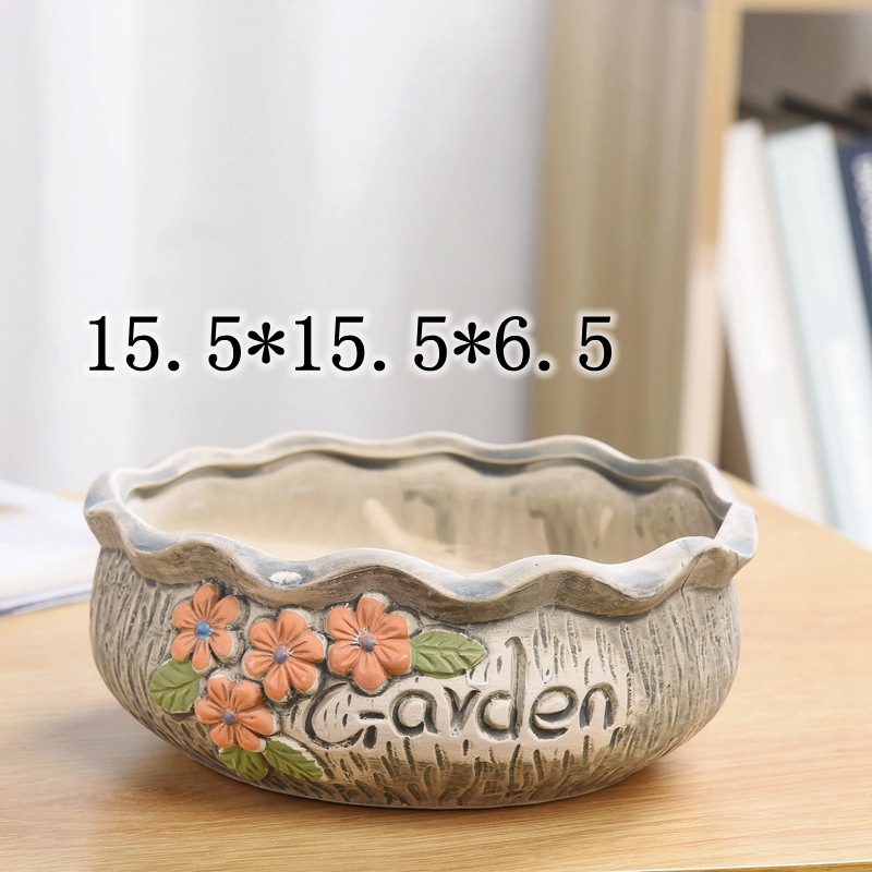 Creative large-diameter ceramic succulent pot platter combination, coarse earthenware breathable succulent group growth POTS of different diameters wholesale pic 4