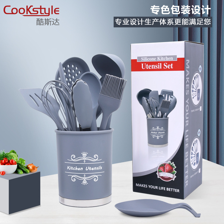 现货全包硅胶厨具10件套不粘锅易清洗耐高温家用烹饪烘焙用具套装详情5