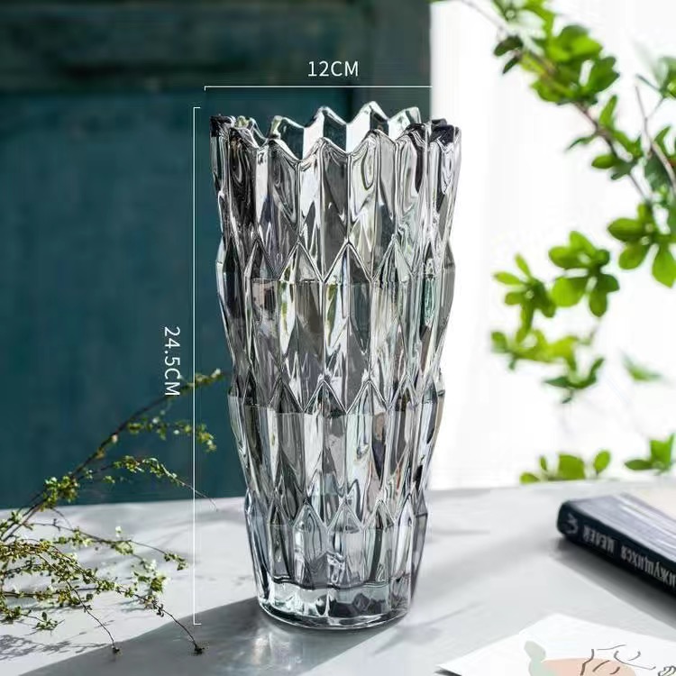 Simple thickened crystal glass vase with serrated mouth, starry sky, water-grown lily, flower arrangement, crystal glass shared vase, living room dining table, home ins decoration pic 28