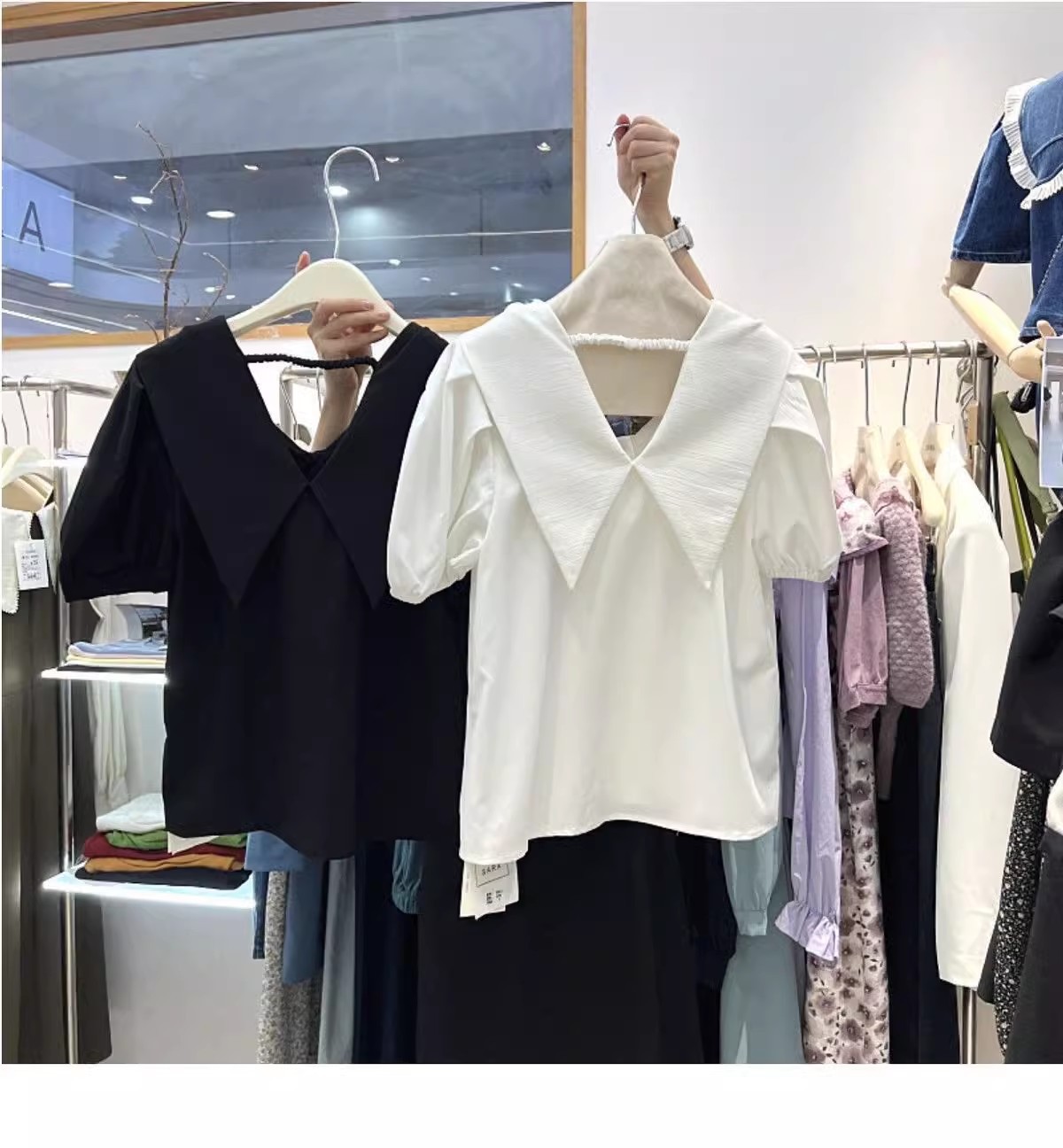 Summer new Korean-style sweet puffed-sleeve single-breasted V-neck school-style short-sleeved shirt for women pic 6