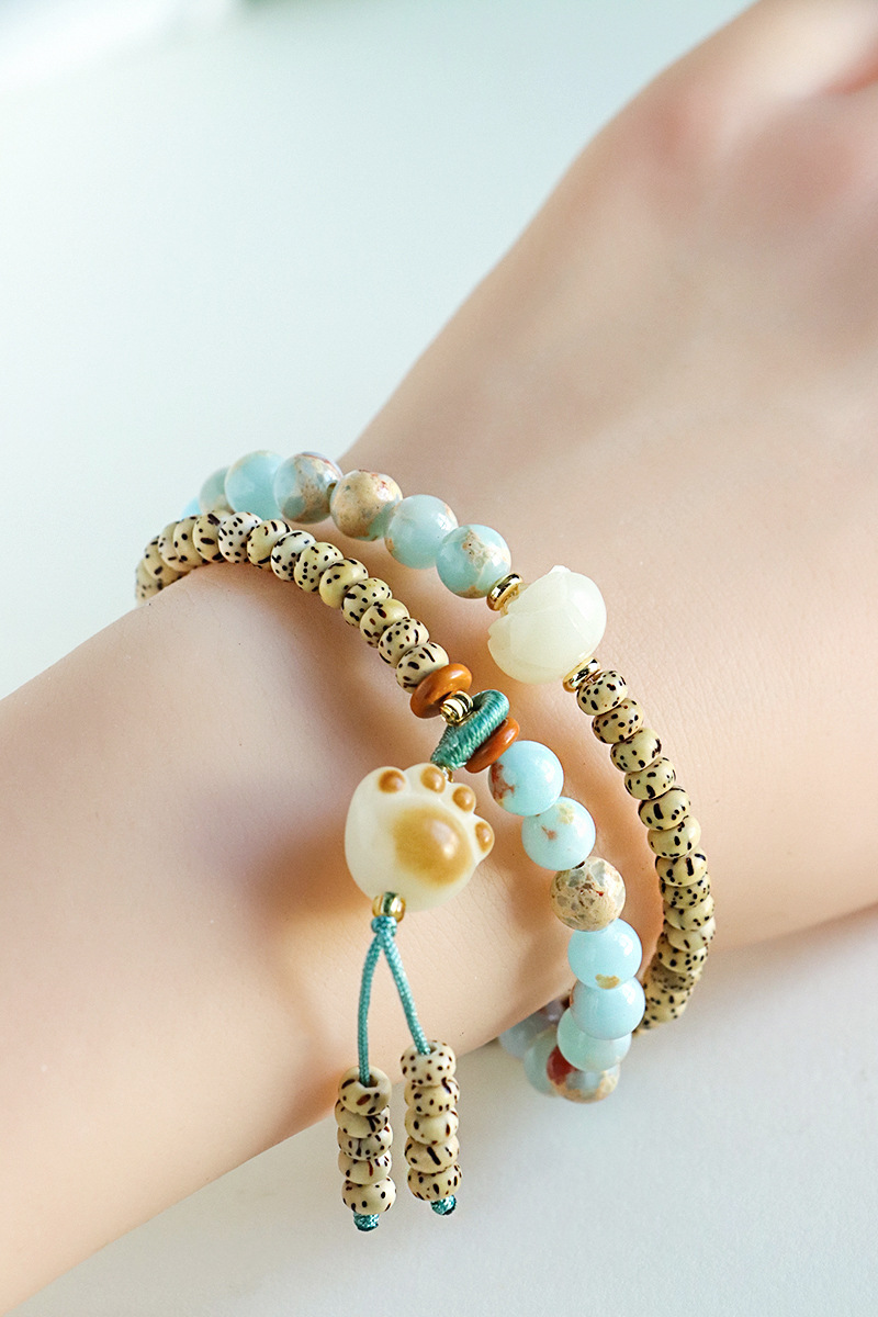 国潮星月菩提炭烧猫爪双圈串珠手链女民族风寿山石文玩手串手饰批发详情39