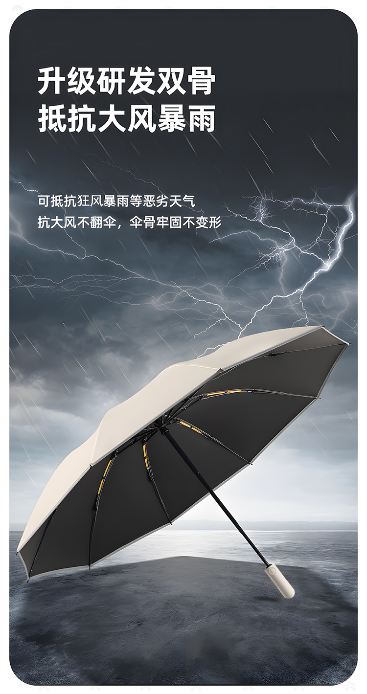 雨伞折叠伞反向双骨反光条晴雨伞加固抗风暴加厚黑胶雨伞自动大号详情6